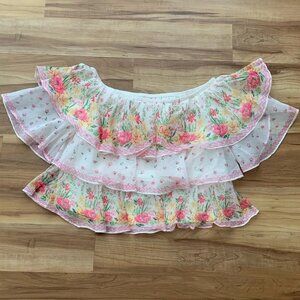 Lovecolette Love Colette Pink Off-Shoulder Floral Blouse Small Lined Tiered